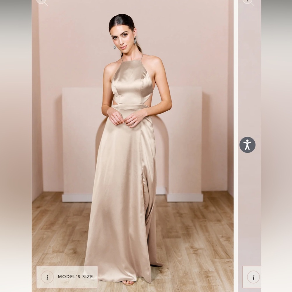 Revelry champagne gold bridesmaid dress
